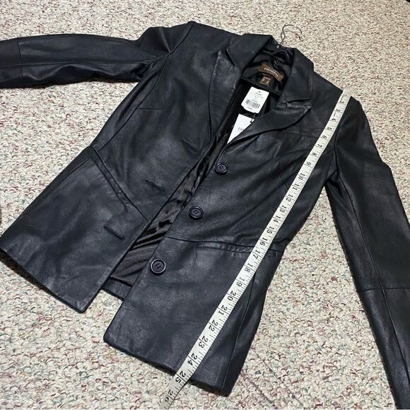 Danier Black Leather Fitted Jacket Lined Womens Size XXS - Picture 4 of 7